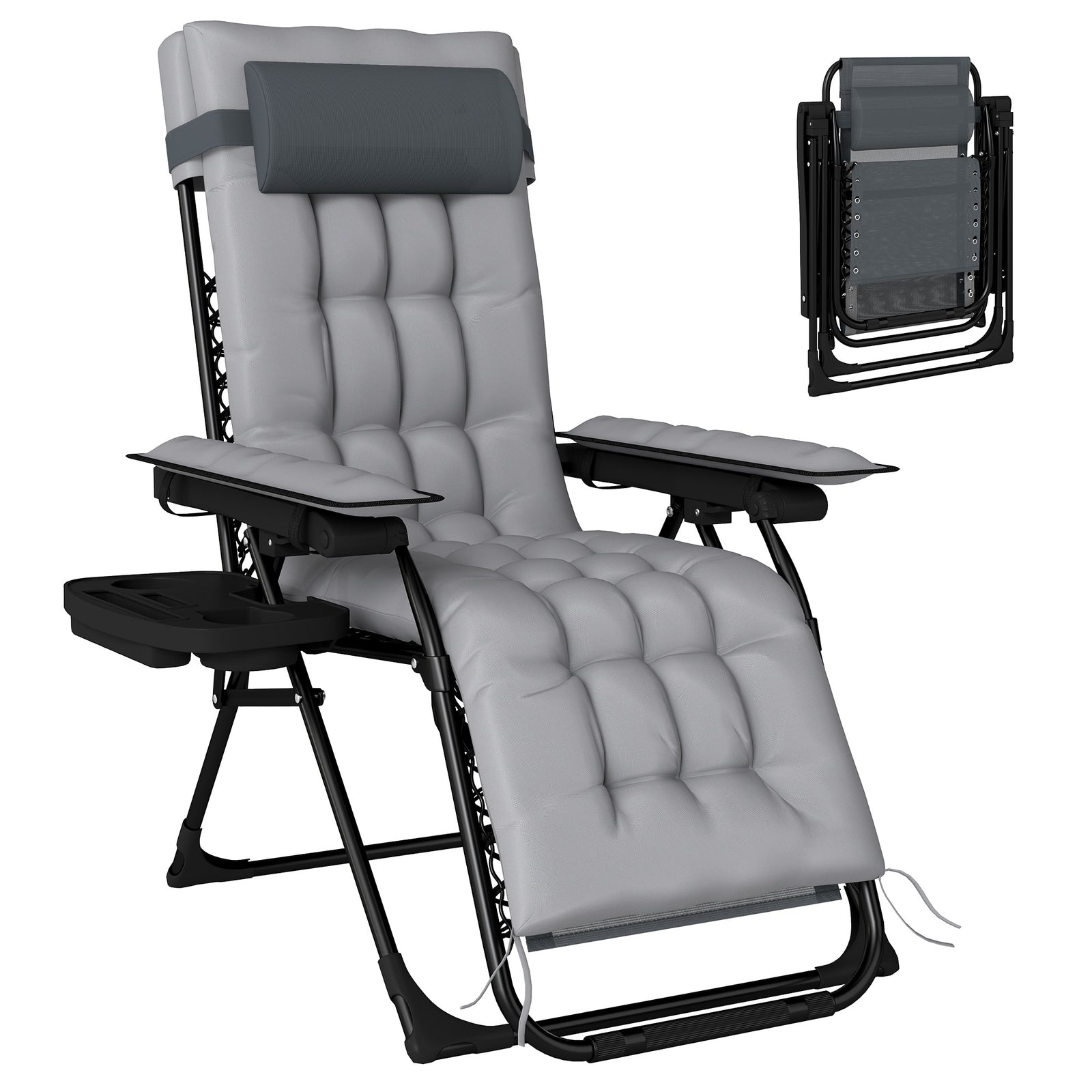 Zero Gravity Chair Sun Lounger With Cup Holder, Cushion | Grey