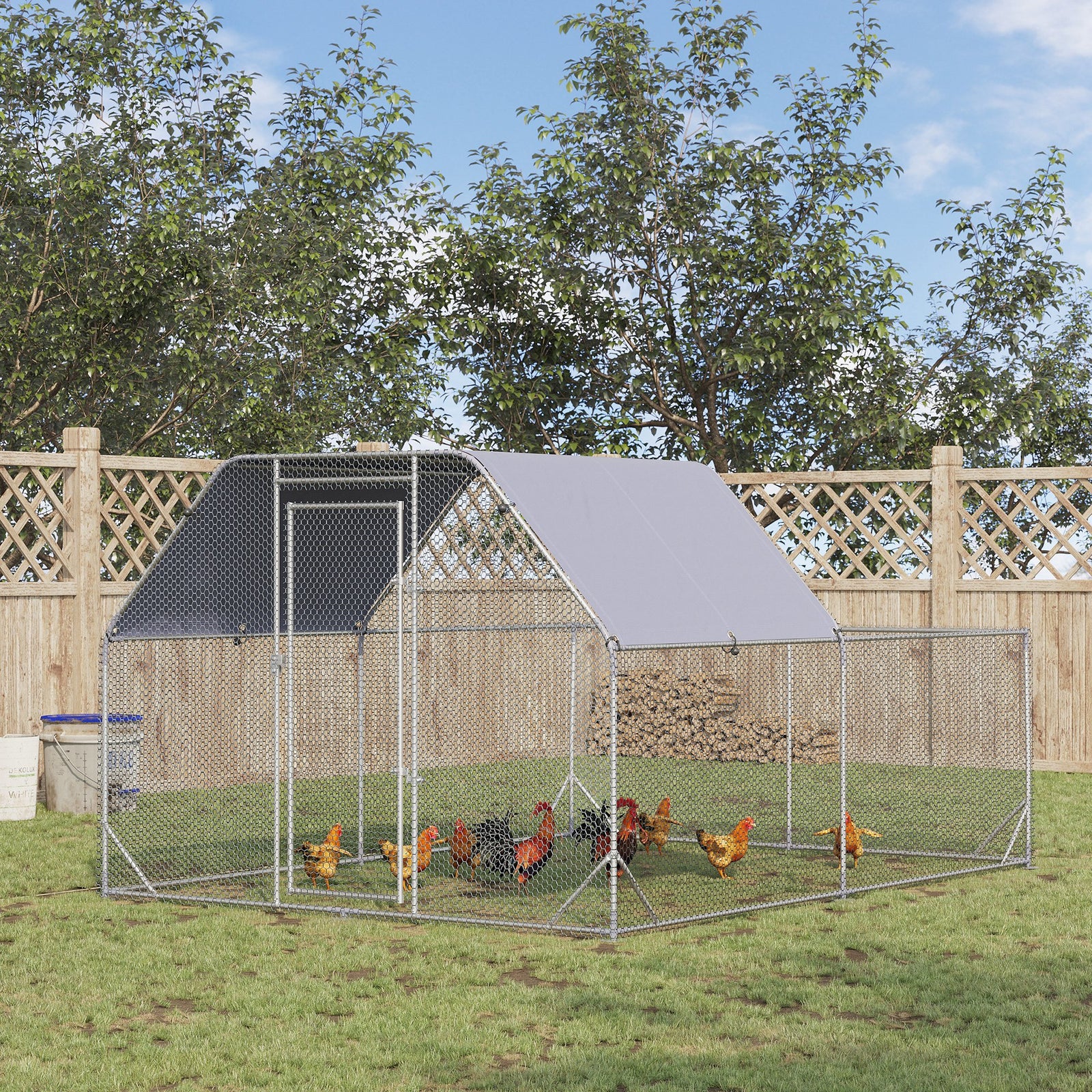 Pawhut Chicken Run W/ Roof, Walk In Chicken Coop For 10-12 Chickens, Hen House