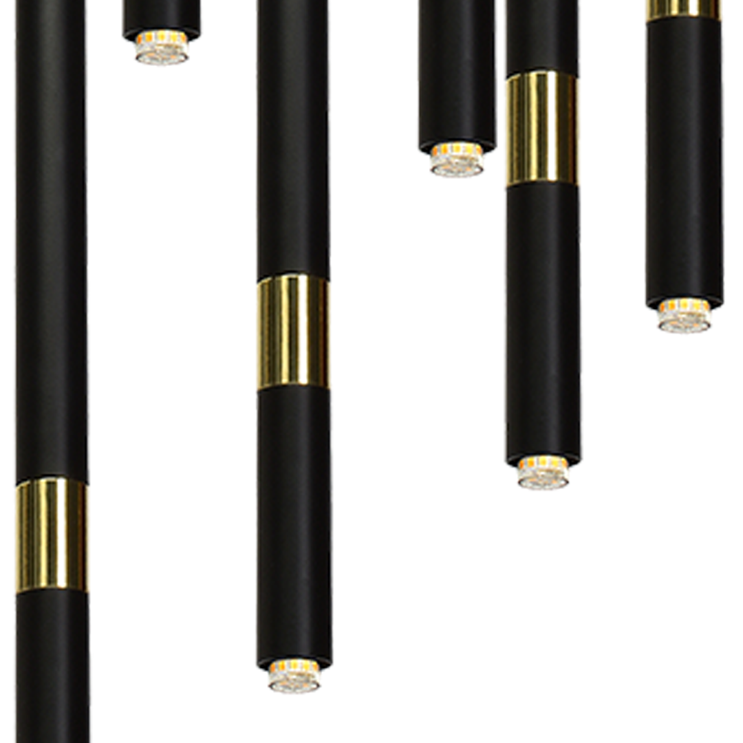 Monza Designer Black Pendant Lamp (7xg9) High Quality Hand Made From Matt Black Alloy With Luxurious Gold Detail