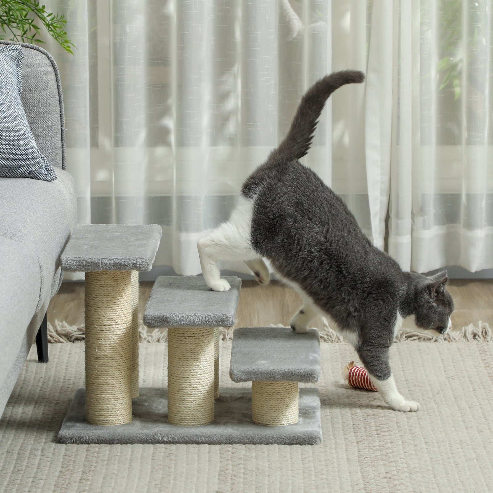 Cat Steps 3 Stairs Deluxe Pet Portable Easy Climb Assistance Lightweight | Gray