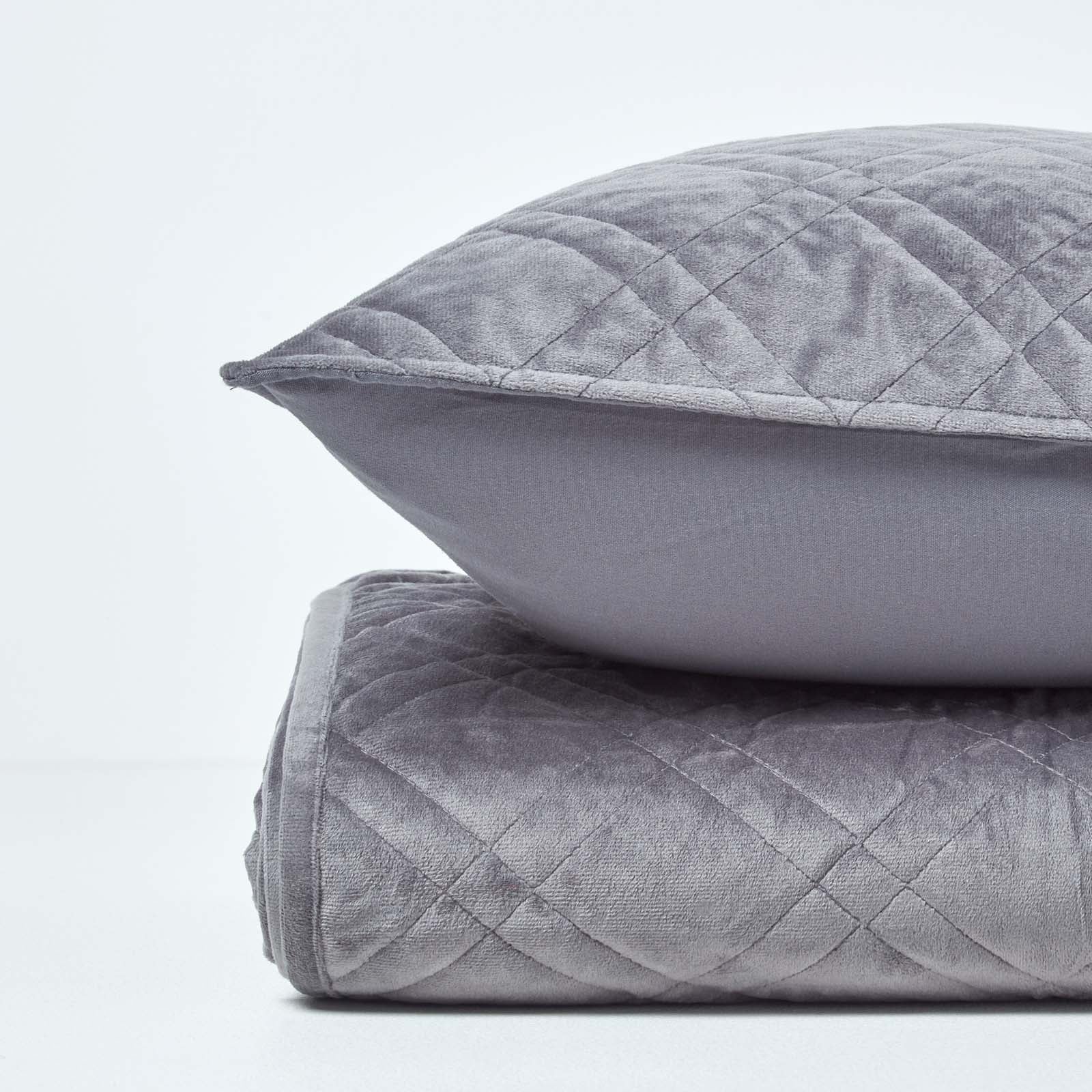 Paragon Diamond Pattern Geometric Velvet Bedspread | 200cm x 200cm | Dark Grey