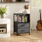 Slim Side Table With Charging Station, Bedside Table | Black