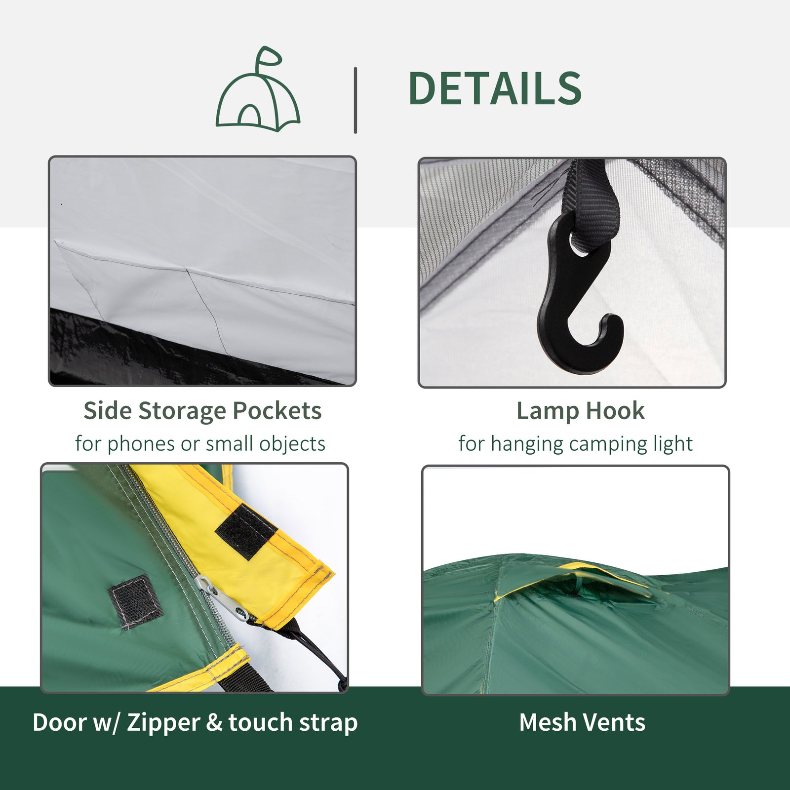 Compact Camping Tent W/ Vestibule & Mesh Vents For Hiking | Multi Colour
