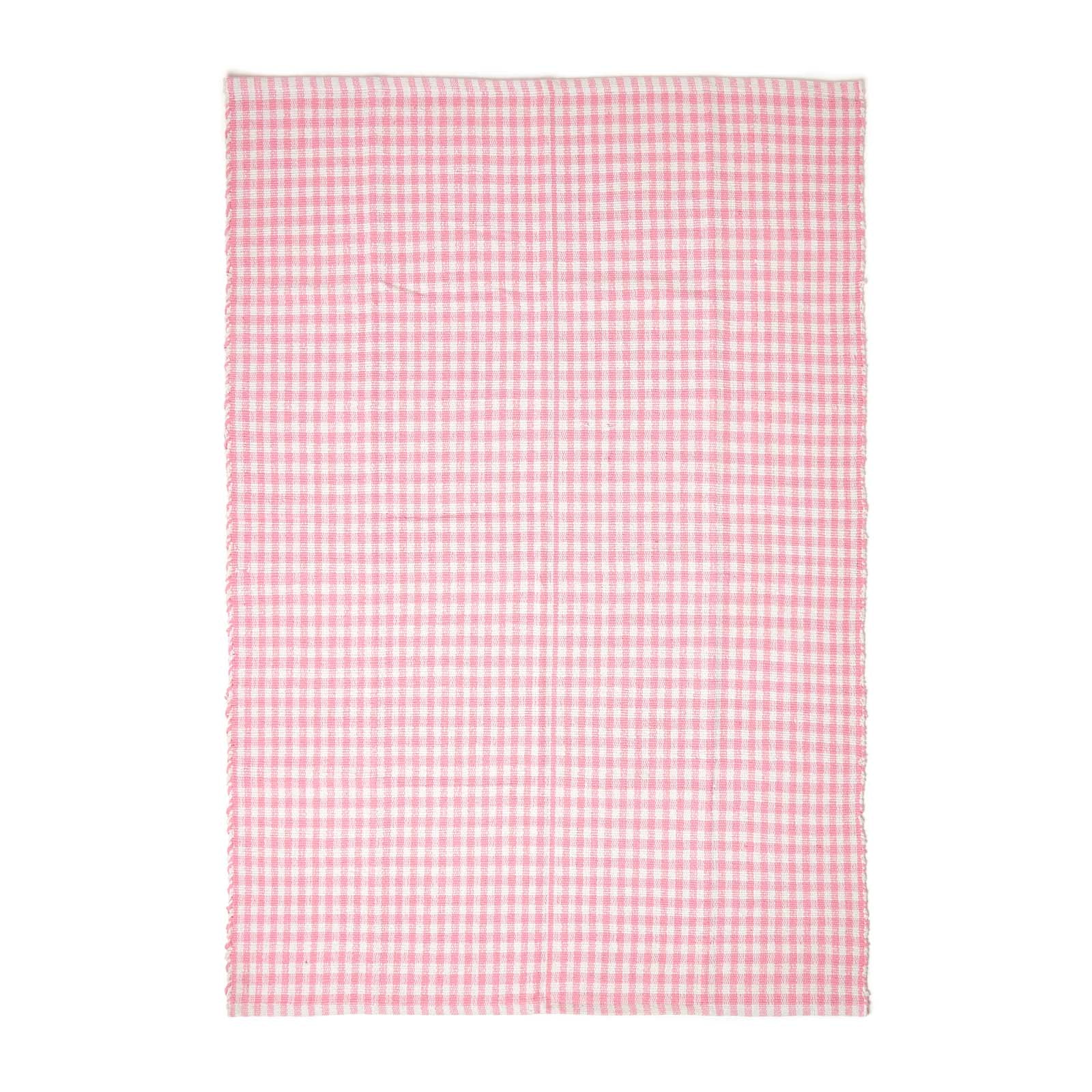 Cotton Gingham Check Rug Hand Woven | 60cm x 80cm | Pink