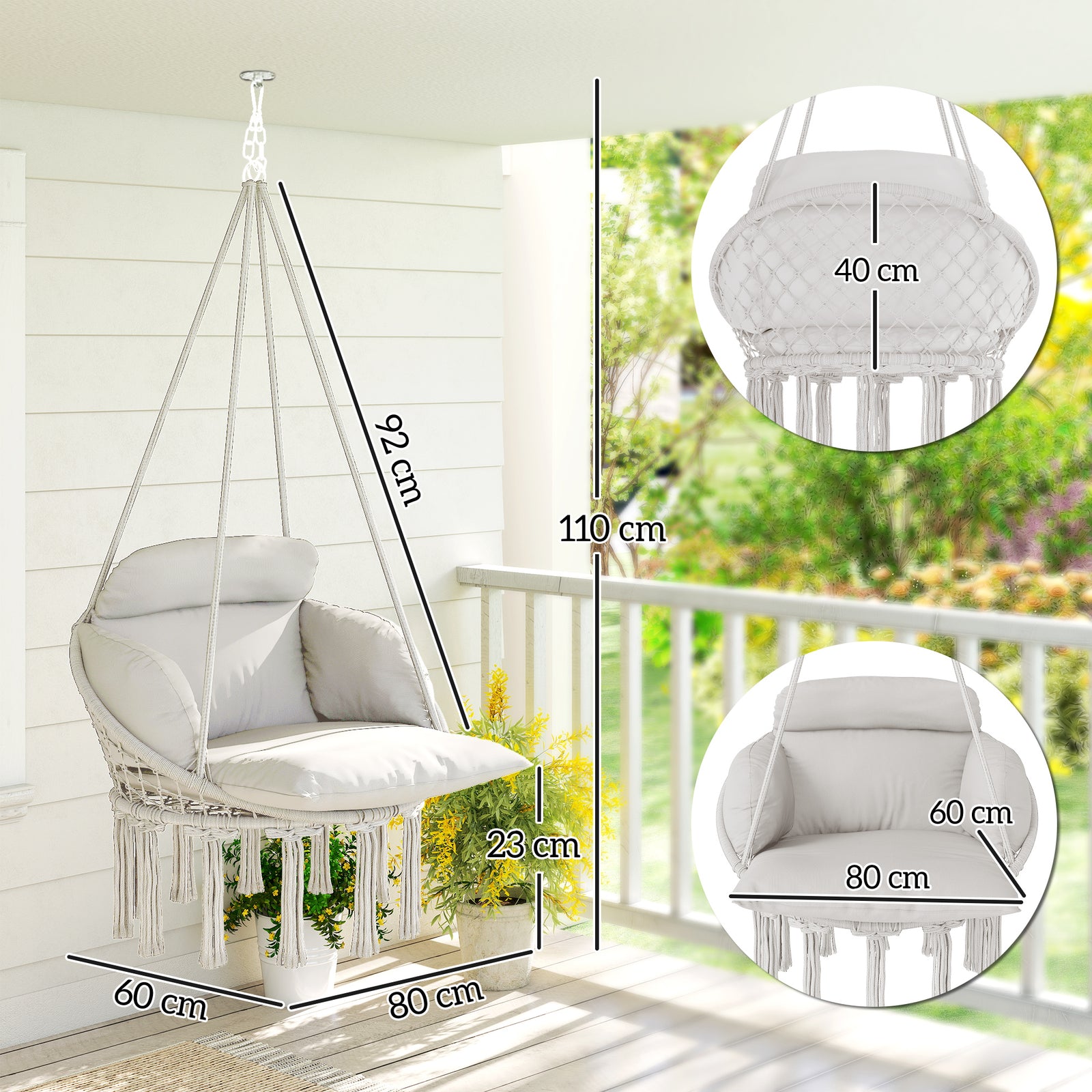 Hammock Chair, Boho Hanging Swing Chair With Cushion | Cream