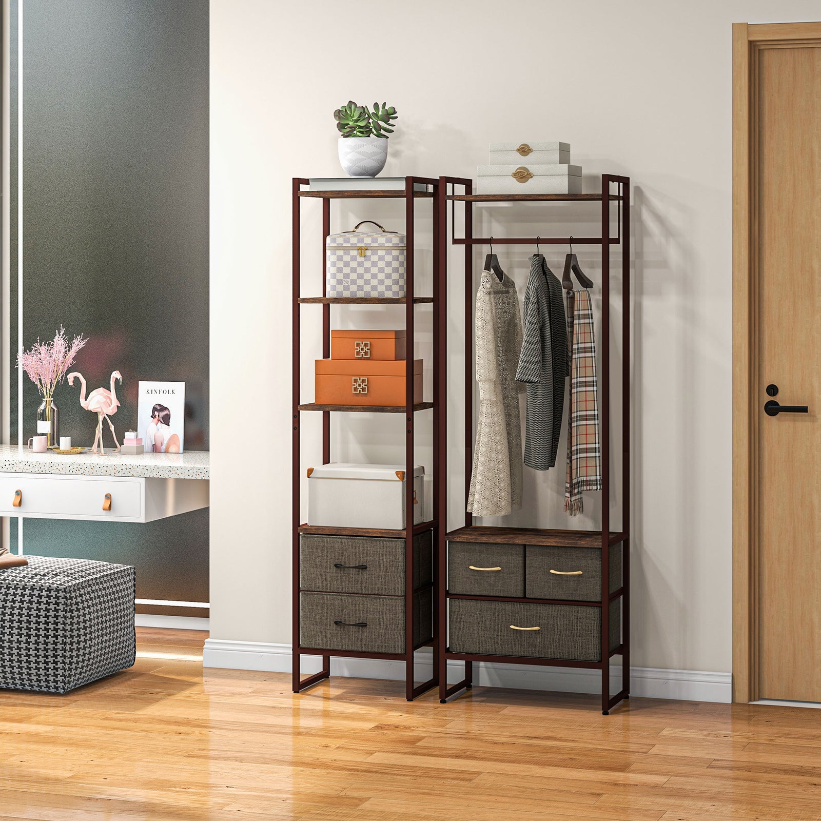 4-tier Bookshelf Bookcase With 2 Fabric Drawers