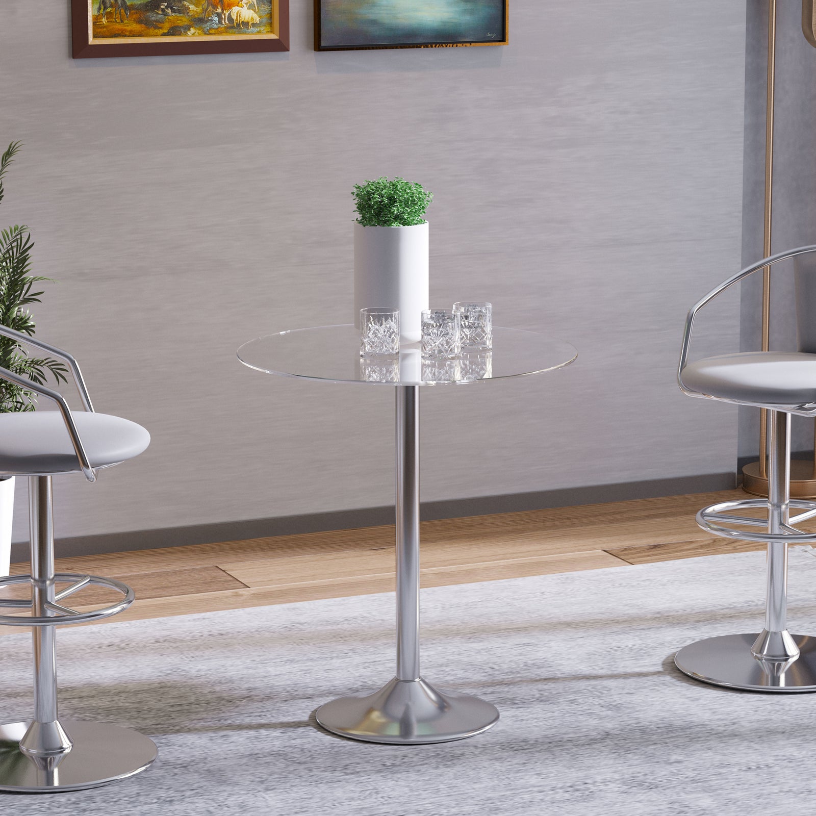 Metal Round Table, Tempered Glass Top, Bistro