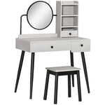Dressing Table Set With 3 Drawers, Storage Shelves And Stool | One Size