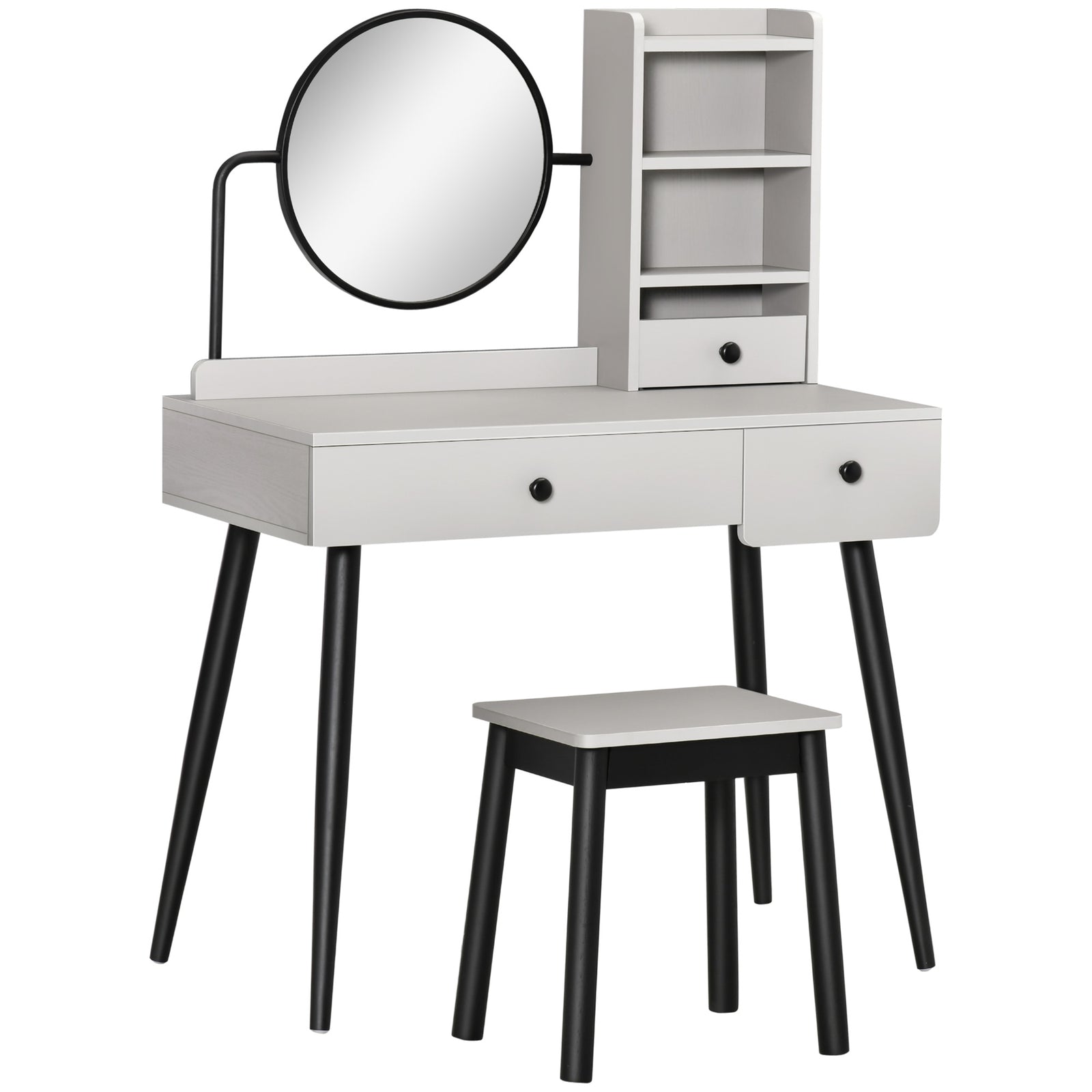 Dressing Table Set With 3 Drawers, Storage Shelves And Stool | One Size