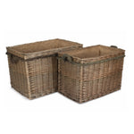 Wicker Rectangular Rope Handled Log Basket | Set-of-2 | Brown