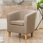 Alderwood 68cm Wide Hessian Fabric Tub Chair With Pine Coloured Legs | Brown