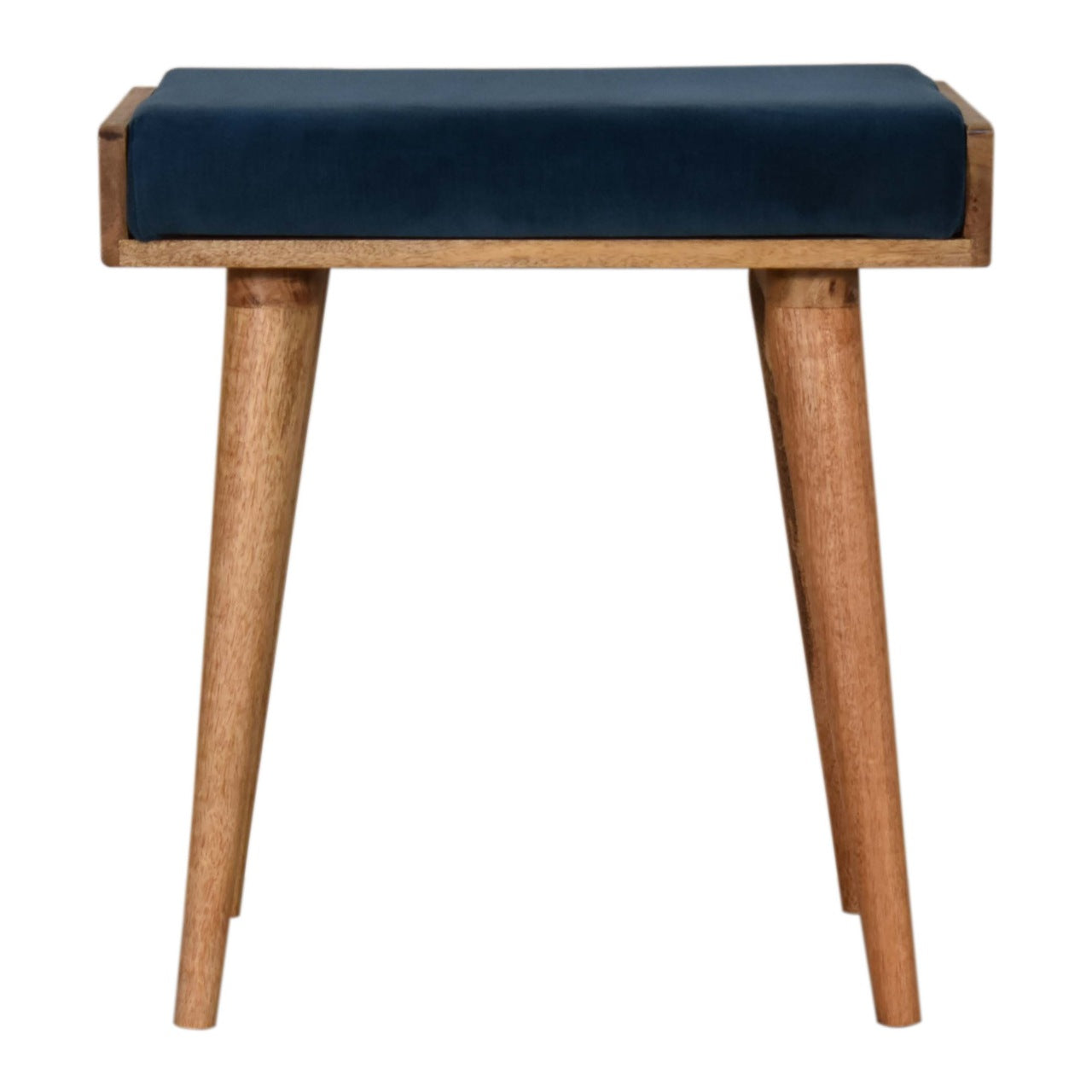 Solid Mango Wood Teal Velvet Tray Style Footstool