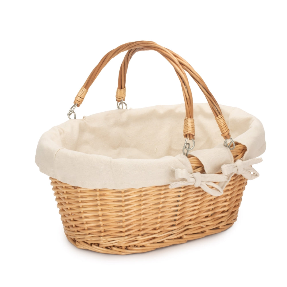 Medium Swing Handle Double Steamed Wicker Oval Shopping Basket | White