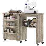 Folding Sewing Table Rolling Craft Table With Drop Leaf Wheels Grey | Grey