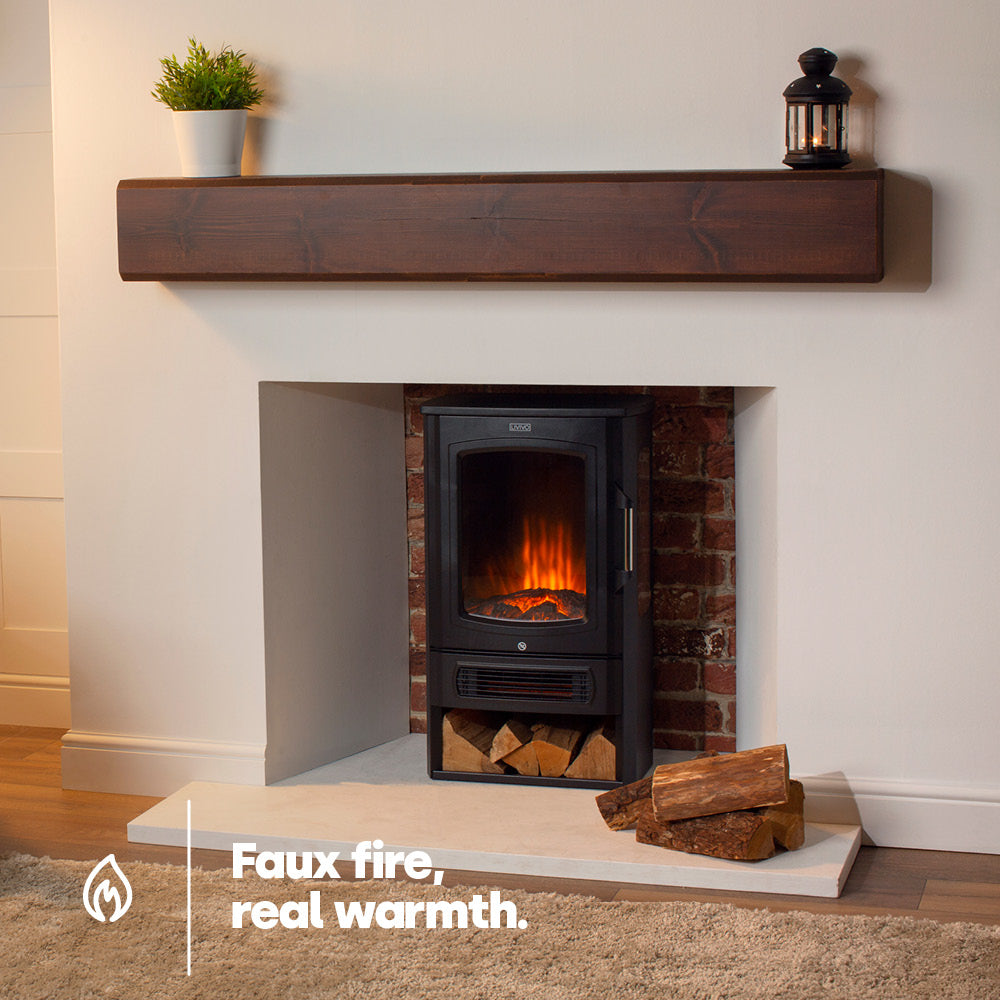 Electric Stove Fireplace 2000w Black With Flame Effect And Thermostat