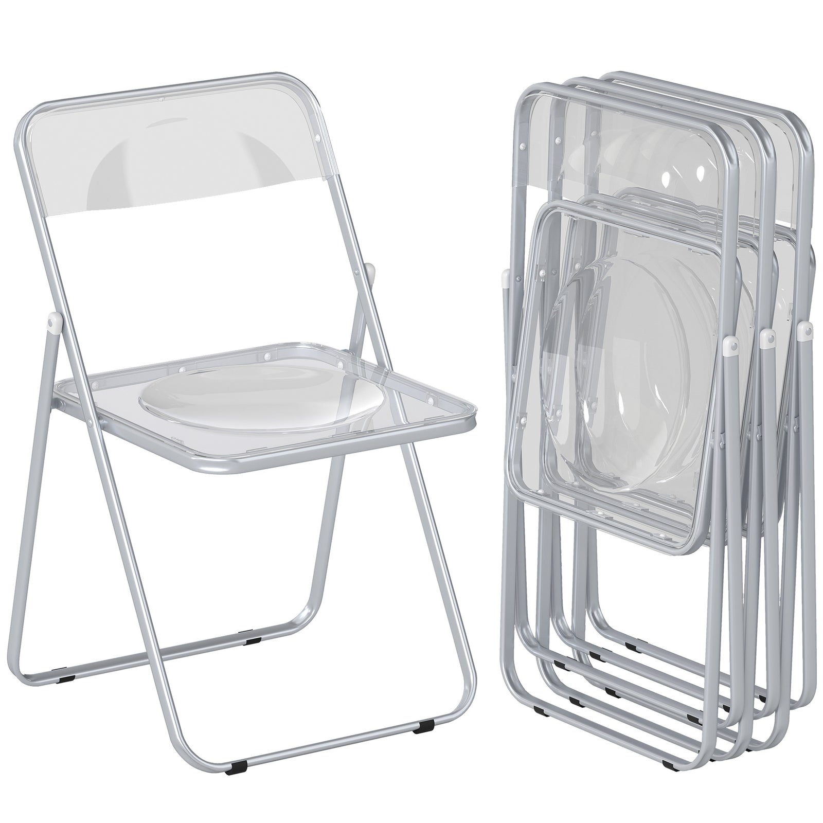 HOMCOM Foldable Chairs With Heavy Duty Steel Frame, Clear