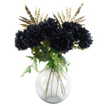95cm Artificial Black Chrysanthemum Bundle Glass Ball Vase