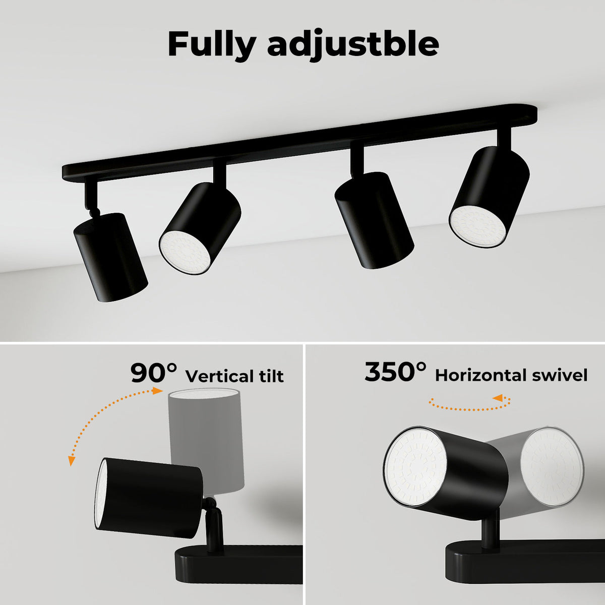 Emitto Led Ceiling Spot Light Gu10 4-way Fully Adjustable Steel Modern Black