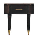 Solid Wood Belmont Bedside, 1 Drawer And Handwoven Rattan Panels, Dark Brown