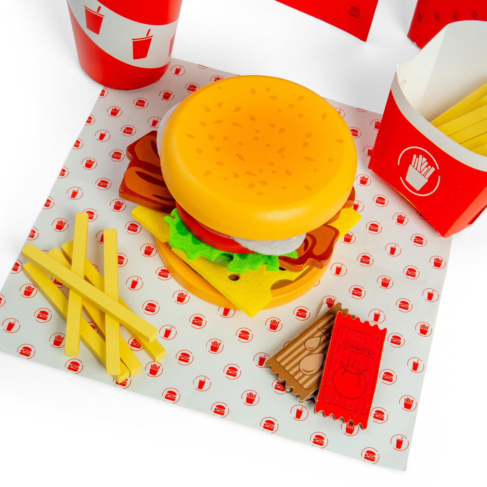48pc Wooden Burger & Fries Set