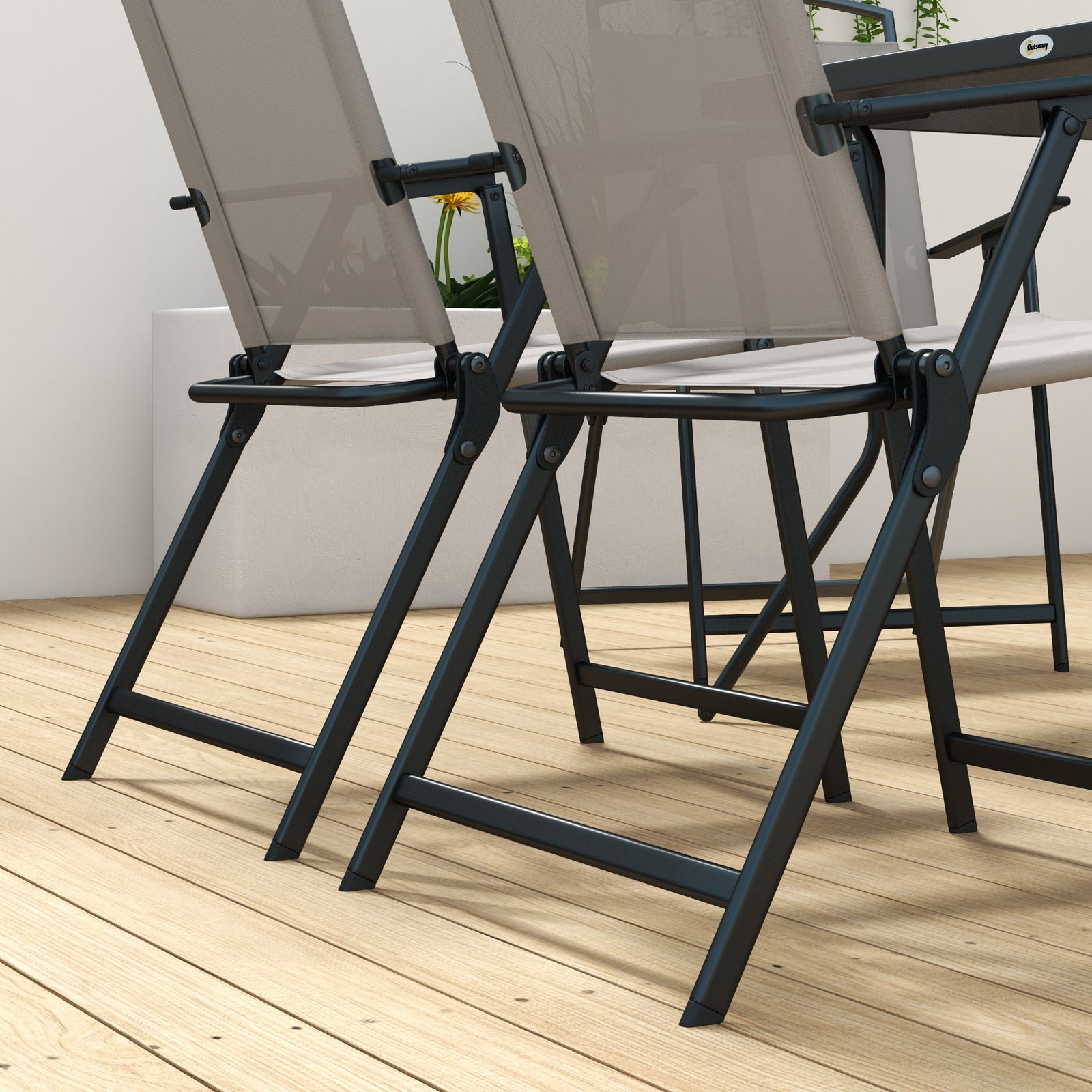 Garden Furniture Set W/ Parasol And Folding Chairs For Patio | 7 | Gray