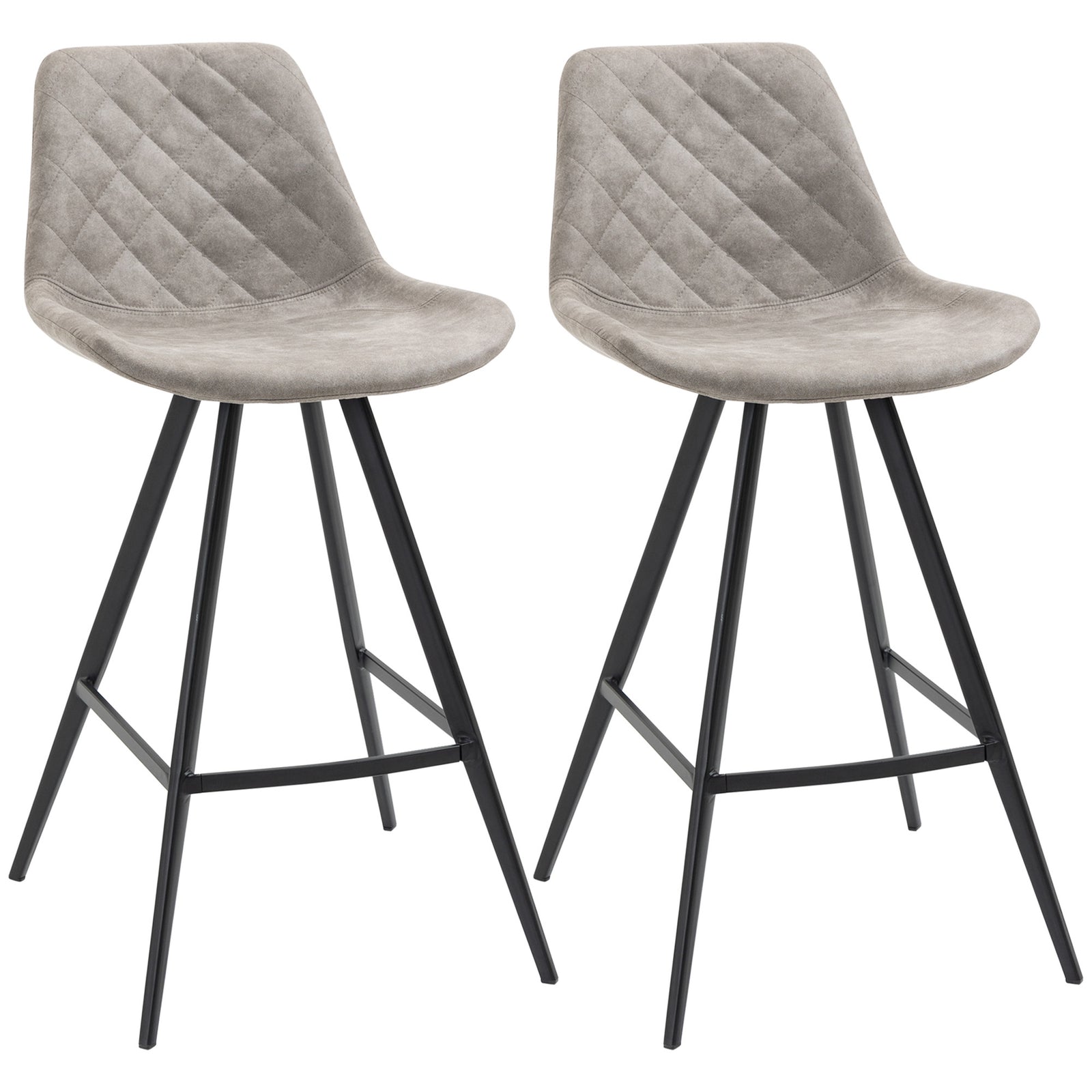 Set Of 2 Vintage Microfiber Bar Stools Steel