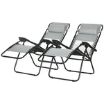 Foldable Garden Recliner Chair Set Of 2 W/ Footstool | Gray