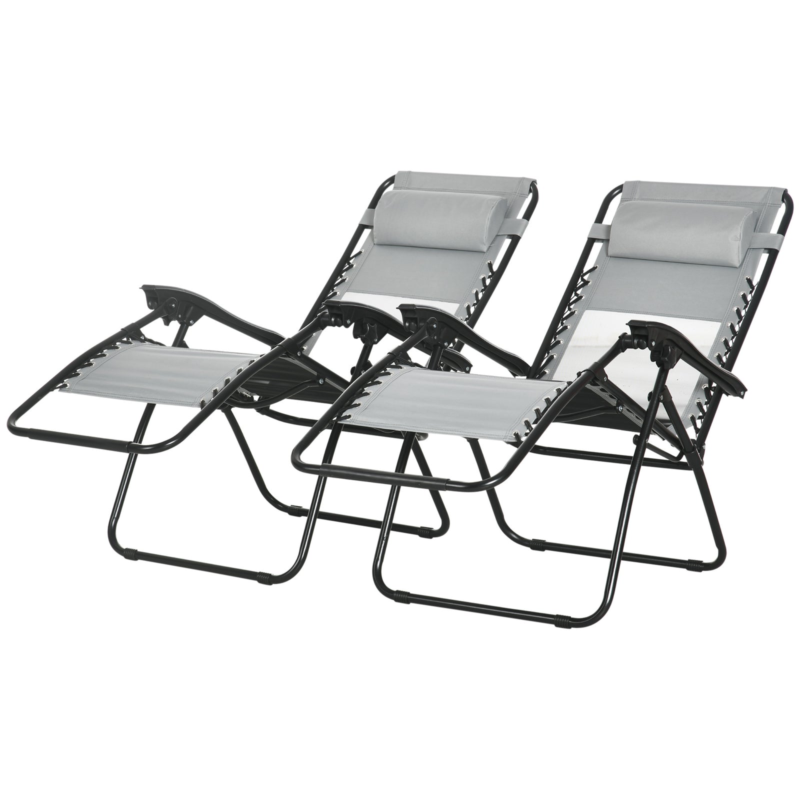 Foldable Garden Recliner Chair Set Of 2 W/ Footstool | Gray