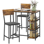 HOMCOM Industrial Bar Table Set With Storage And Padded Seats, Rustic Brown
