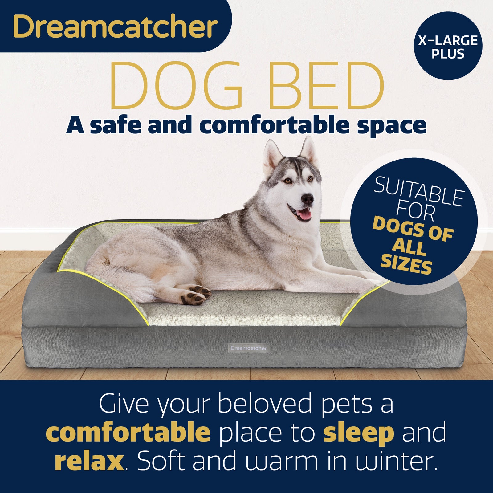 Grey Small To Xxl Dog Beds Orthopaedic Shredded Memory Foam, Fleece Sleeping Area, Non Slip Base, Removable Washable Cover | 22cm | Grey
