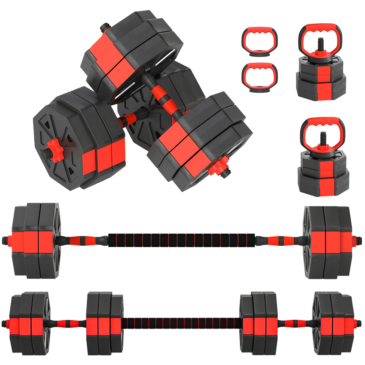 4-in-1 Adjustable Weight Dumbbells Set, Free Weights | 20kg | Red