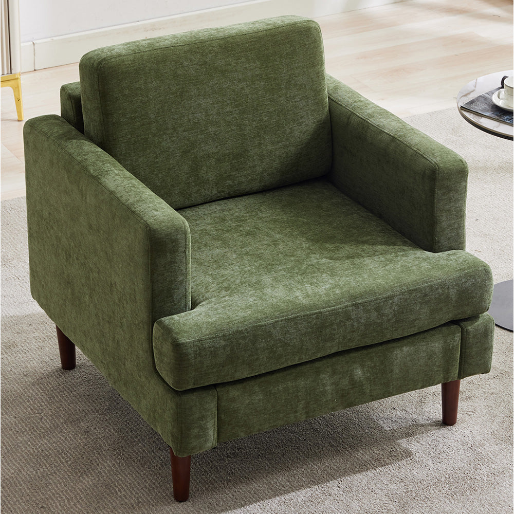 Mid-century Modern Single Sofa Chair –  Chenille Upholstery, High-density Foam, Walnut Legs, Comfortable Accent Chair