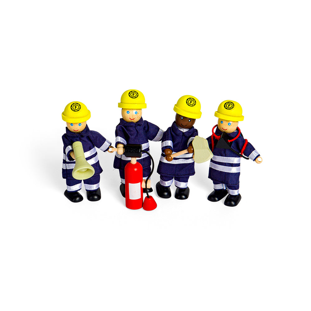 Tidlo 4 Wooden Firefighter Figures, 12cm Tall