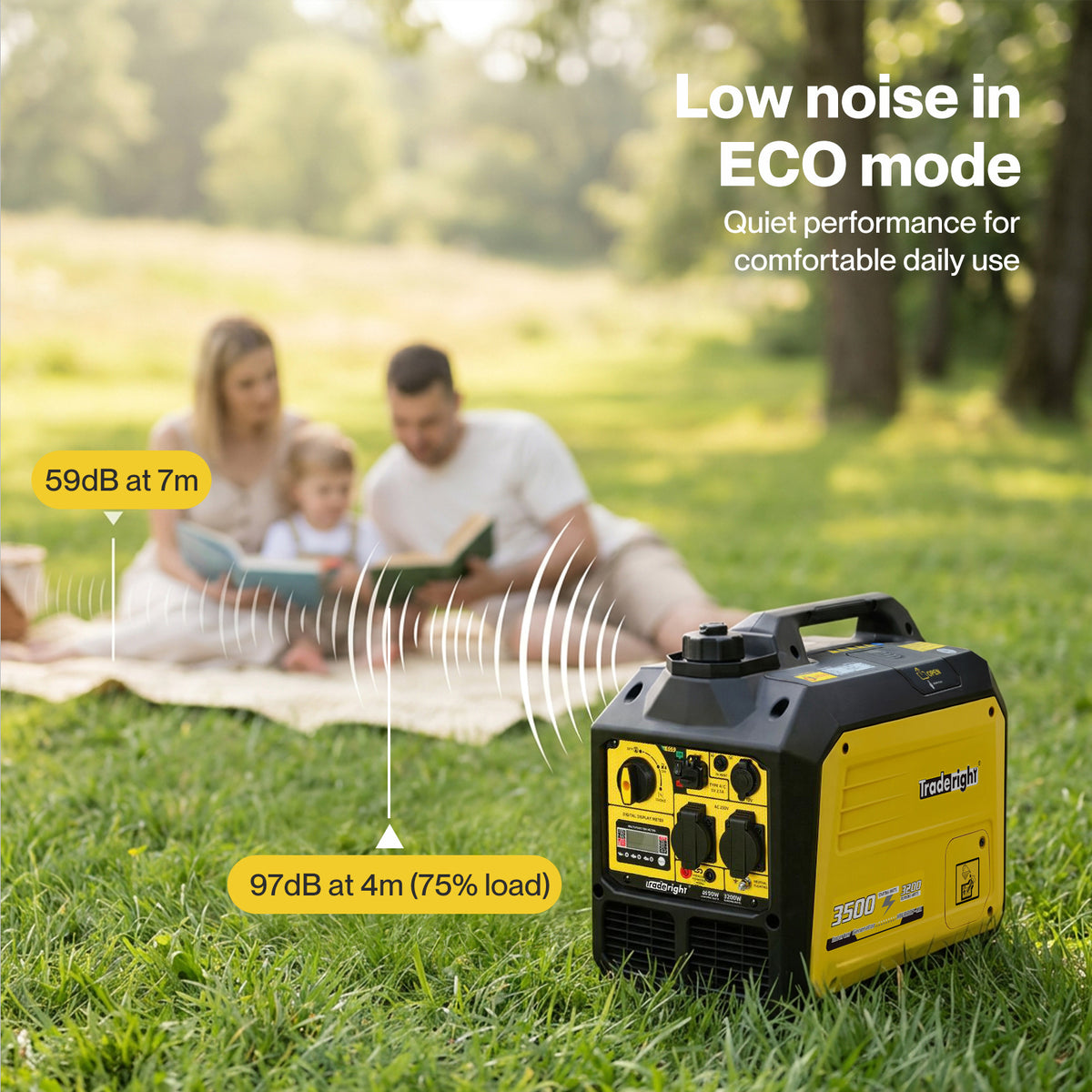 Inverter Generator 3500w Portable Petrol Quiet Backup Power Pure Sine | Yellow