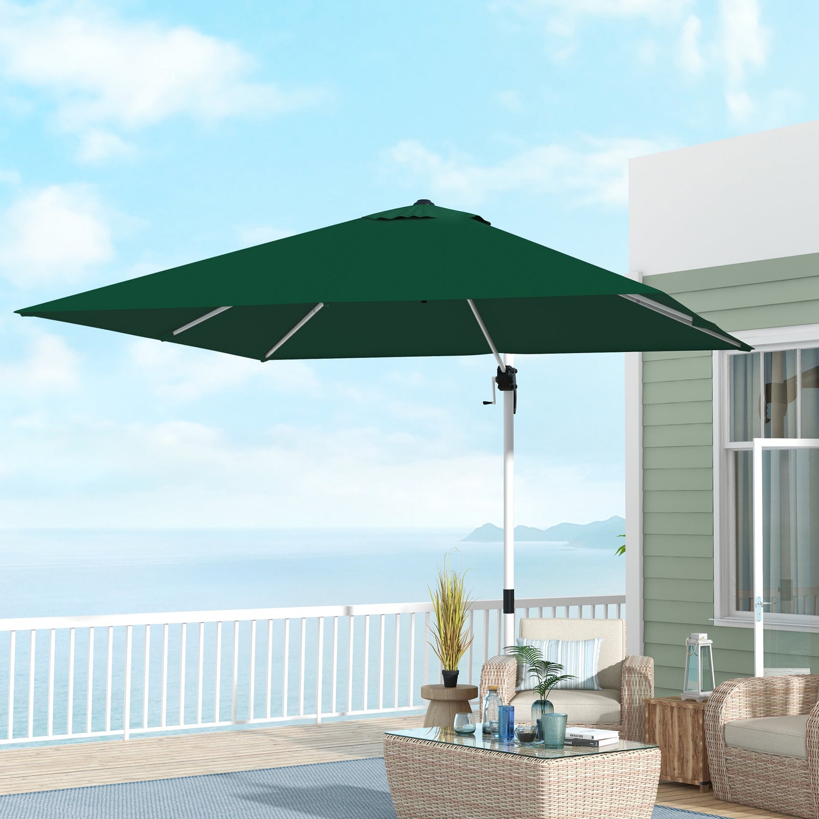 3x3m Cantilever Roma Parasol W/ 360° Crank Handle Tilt | Green