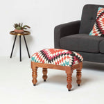 HOMESCAPES Manila Handwoven Kilim Footstool 50 X 30 Cm