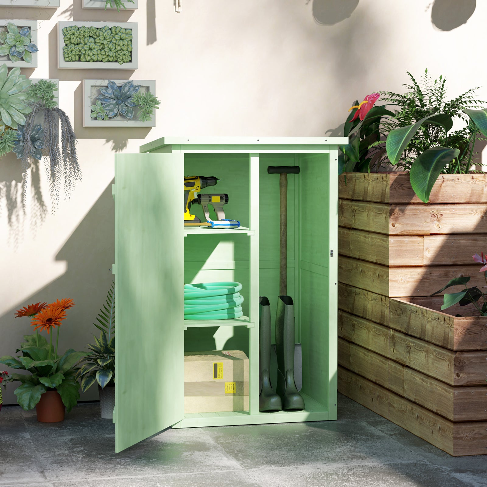 Garden Shed Outdoor Tool Storage W/ 2 Shelve 75 X 56 X115cm