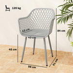 Garden Chairs Set, Garden Dining Chairs With Armrests | Set of 4 | Grey