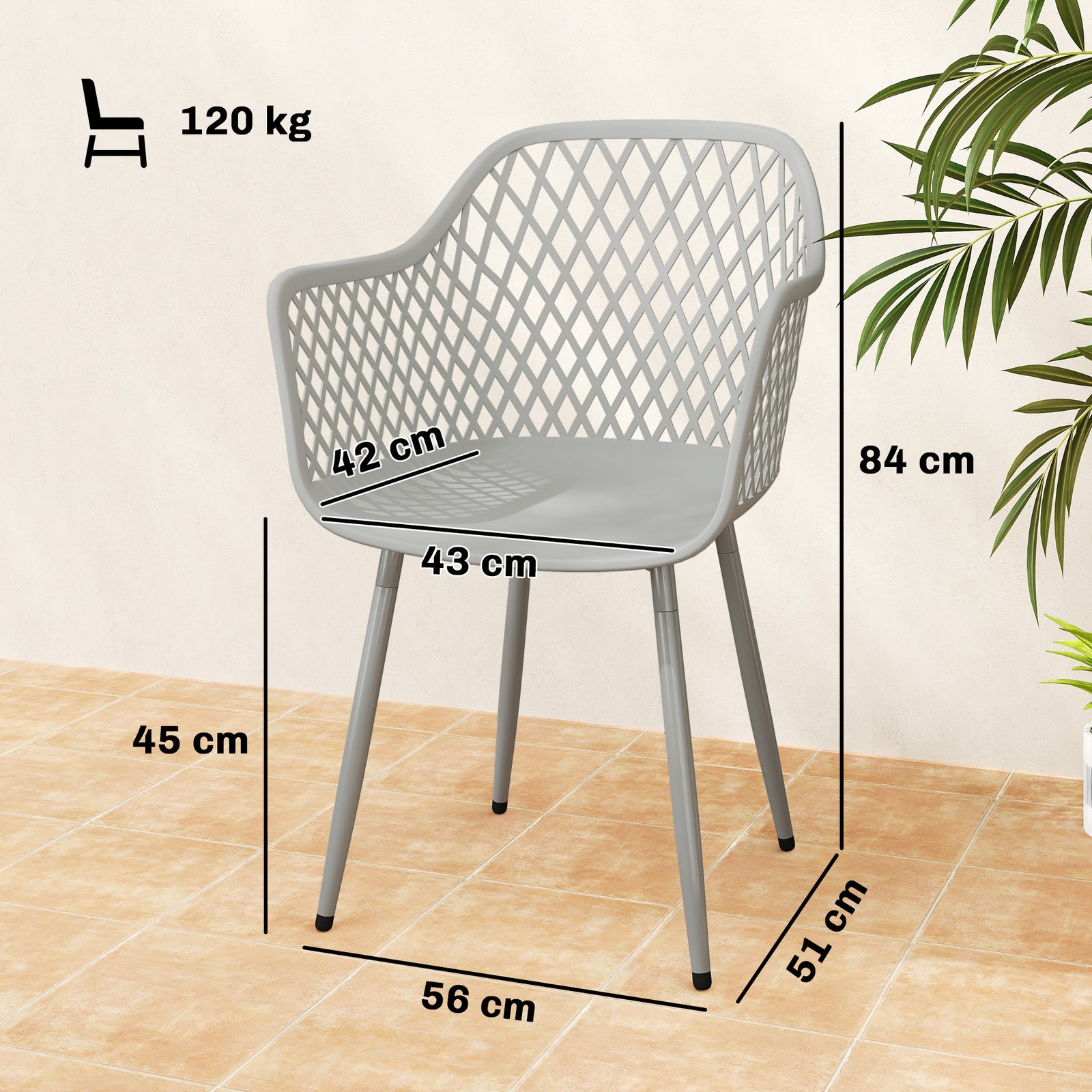 Garden Chairs Set, Garden Dining Chairs With Armrests | Set-of-4 | Grey
