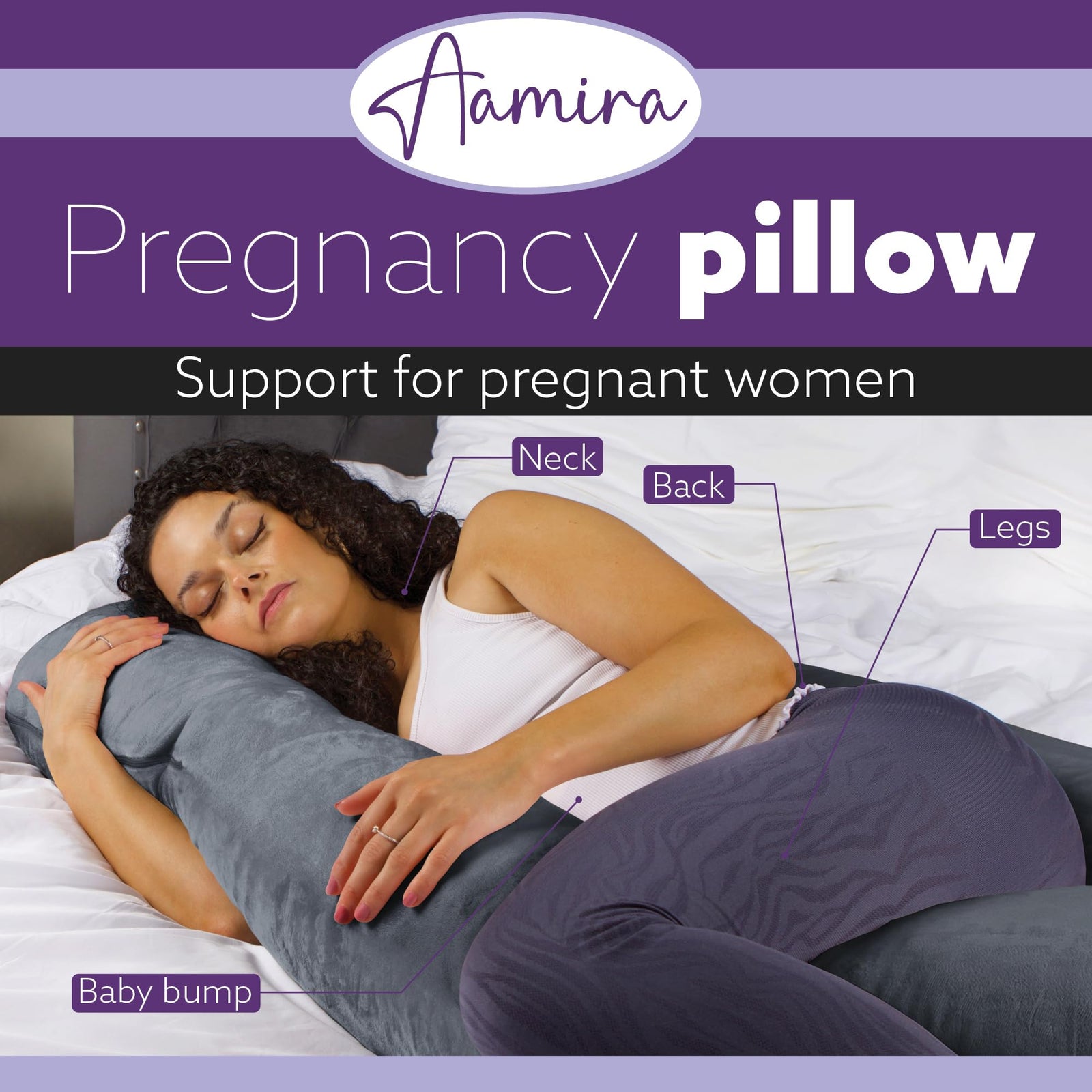 J Shaped Pregnancy Pillow, 140x70x20cm Shredded Memory Foam Full Body Maternity Cushion For Sleeping | J Shape | Dark Grey