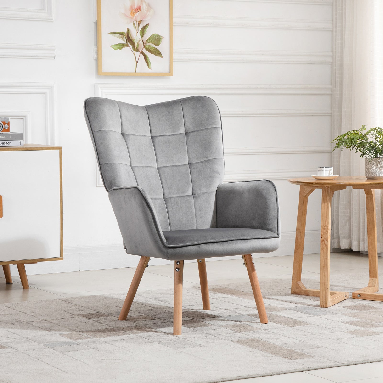 Accent Chair Velvet-touch Tufted Wingback Armchair | One Size | Gray