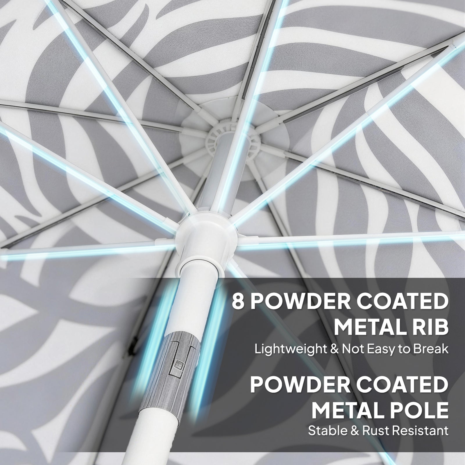 1.8 M Beach Umbrella Parasol With Sand Anchor, 30 Tilt | Grey