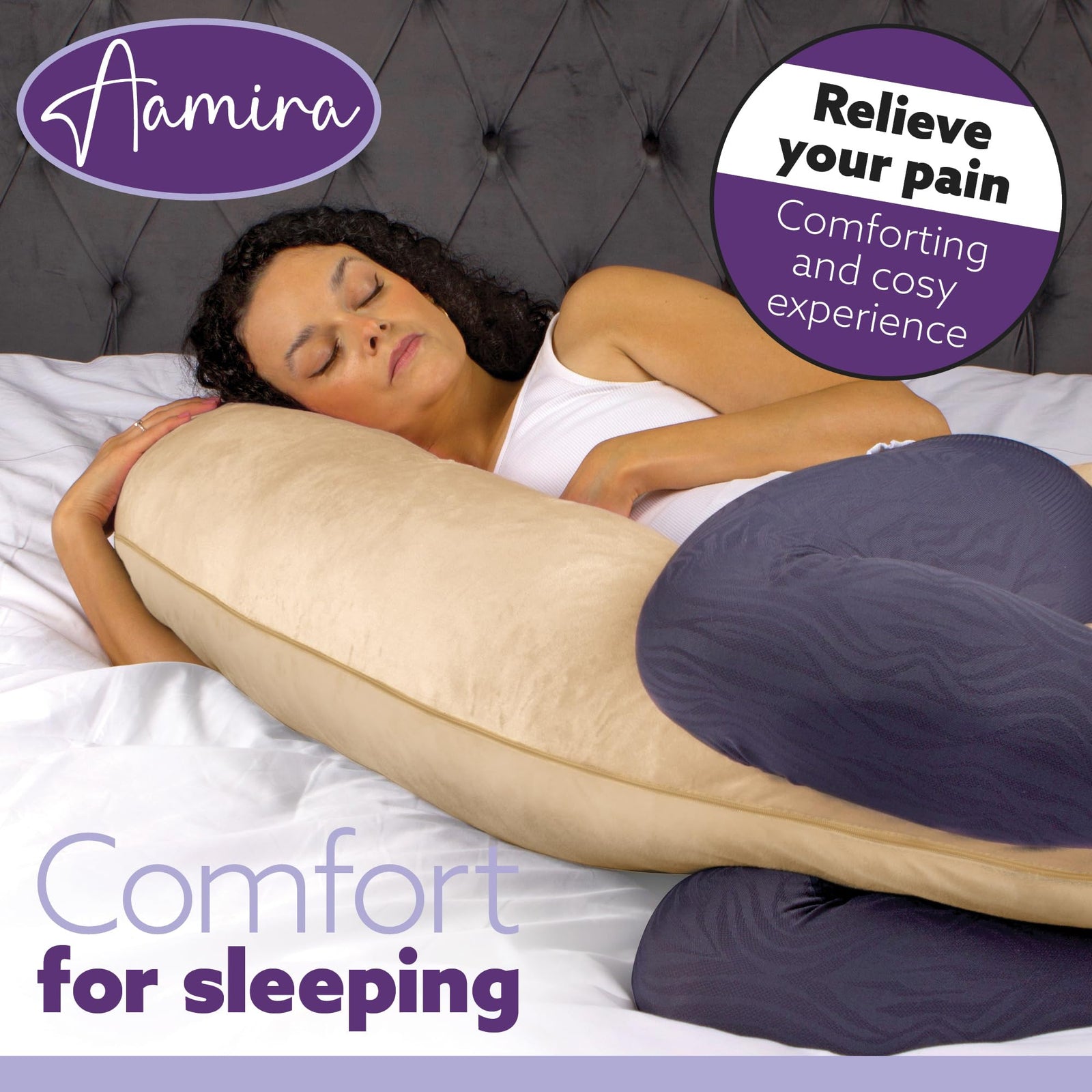 C Shaped Pregnancy Pillow, 140x65x20cm Shredded Memory Foam Full Body Maternity Cushion For Sleeping | C Shape | Cream