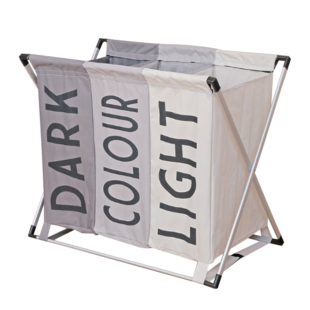Living and Home Aluminium Foldable Laundry Sorter Triple Section Light & Dark Colour