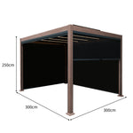 Wood Effect Aluminium Pergola With Blinds & Led Lights | 3m x 3m | Brown