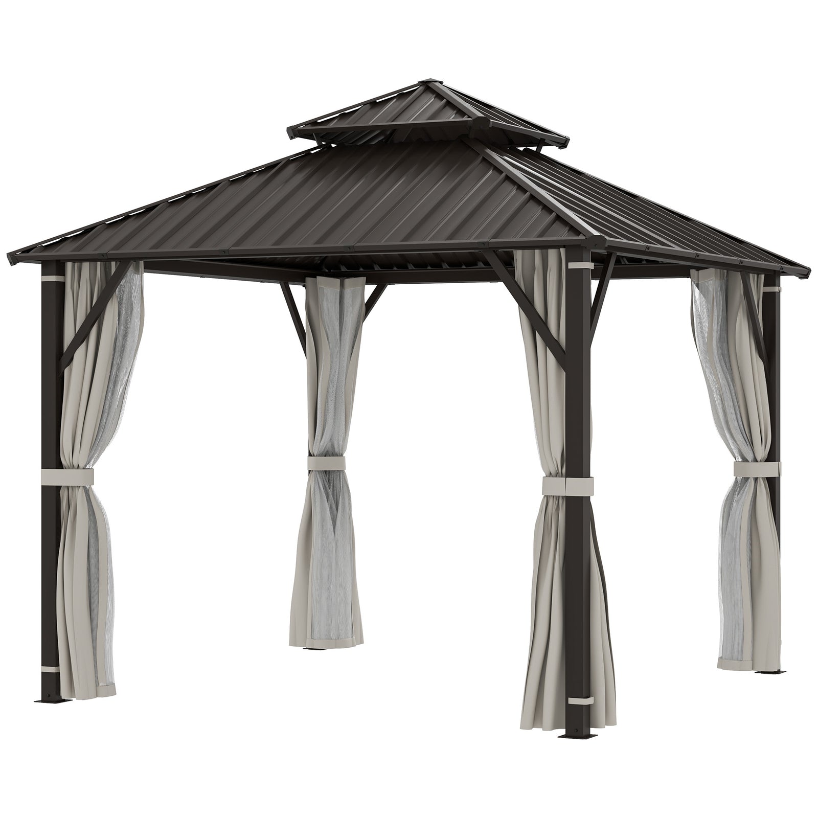 3 X 3(m) Hardtop Gazebo W/ Metal Roof, Netting And Curtains