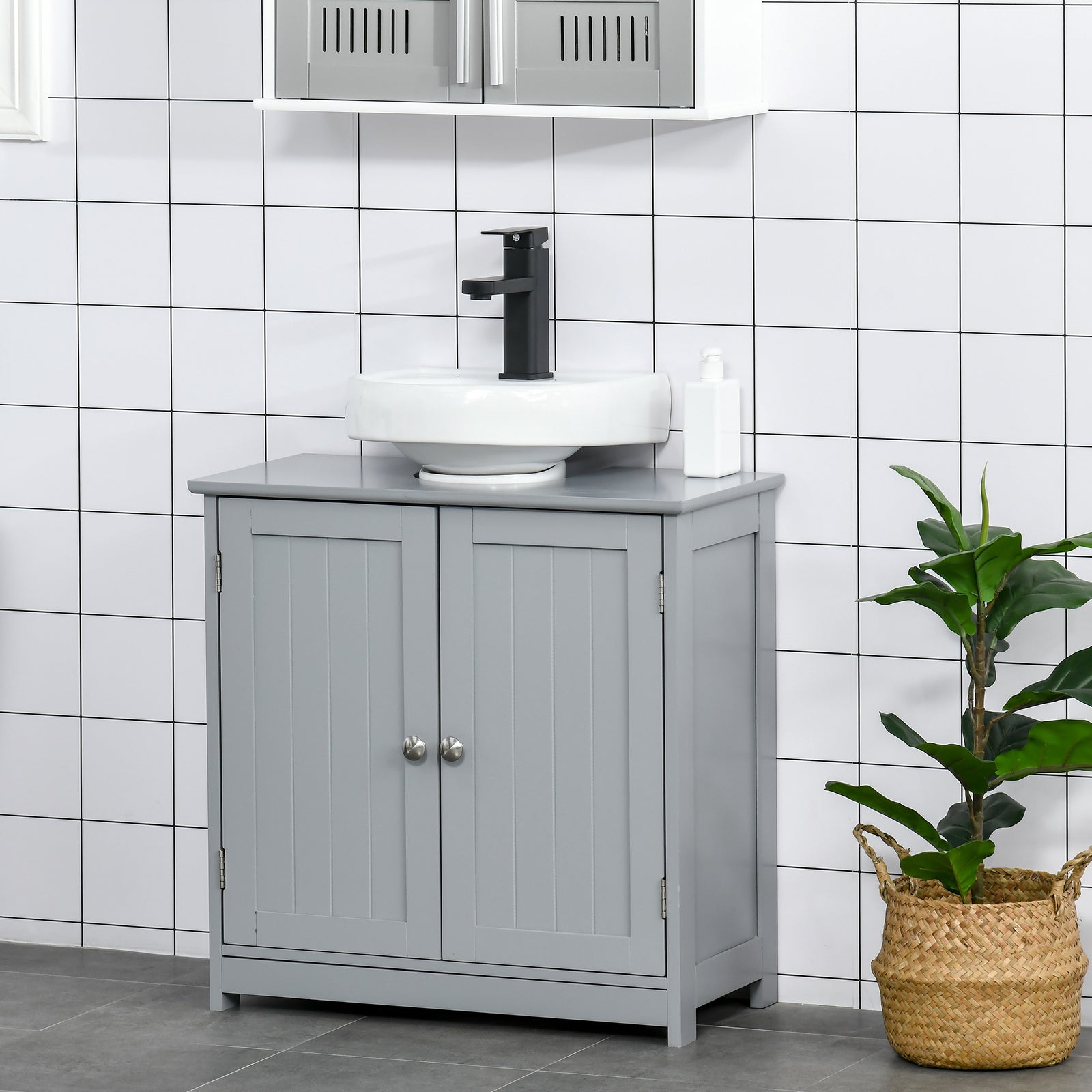 Under-sink Storage Cabinet Adjustable Shelf Drain Hole | One Size | Gray