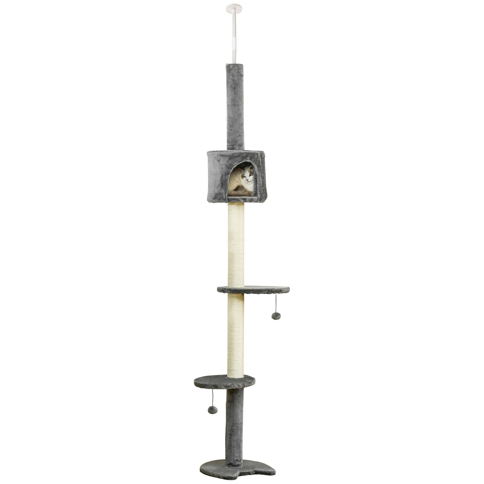Cat Tree, Kitten Play Tower W/ Solid Scratching Post, Light Grey