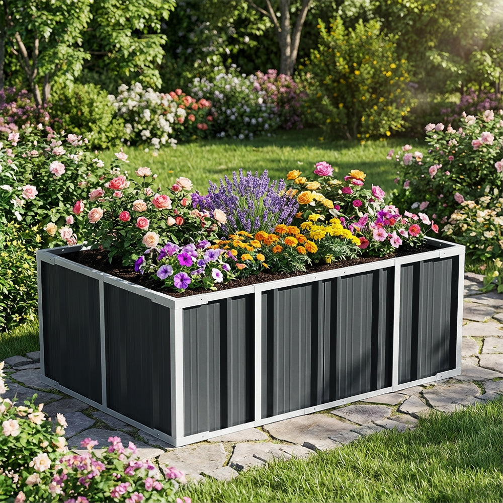 120/160/240cm W X 80cm D X 45cm H Anthracite Grey Raised Garden Bed Galvanized Raised Garden Bed Outdoor Heightened Steel Metal Planter Box | Small