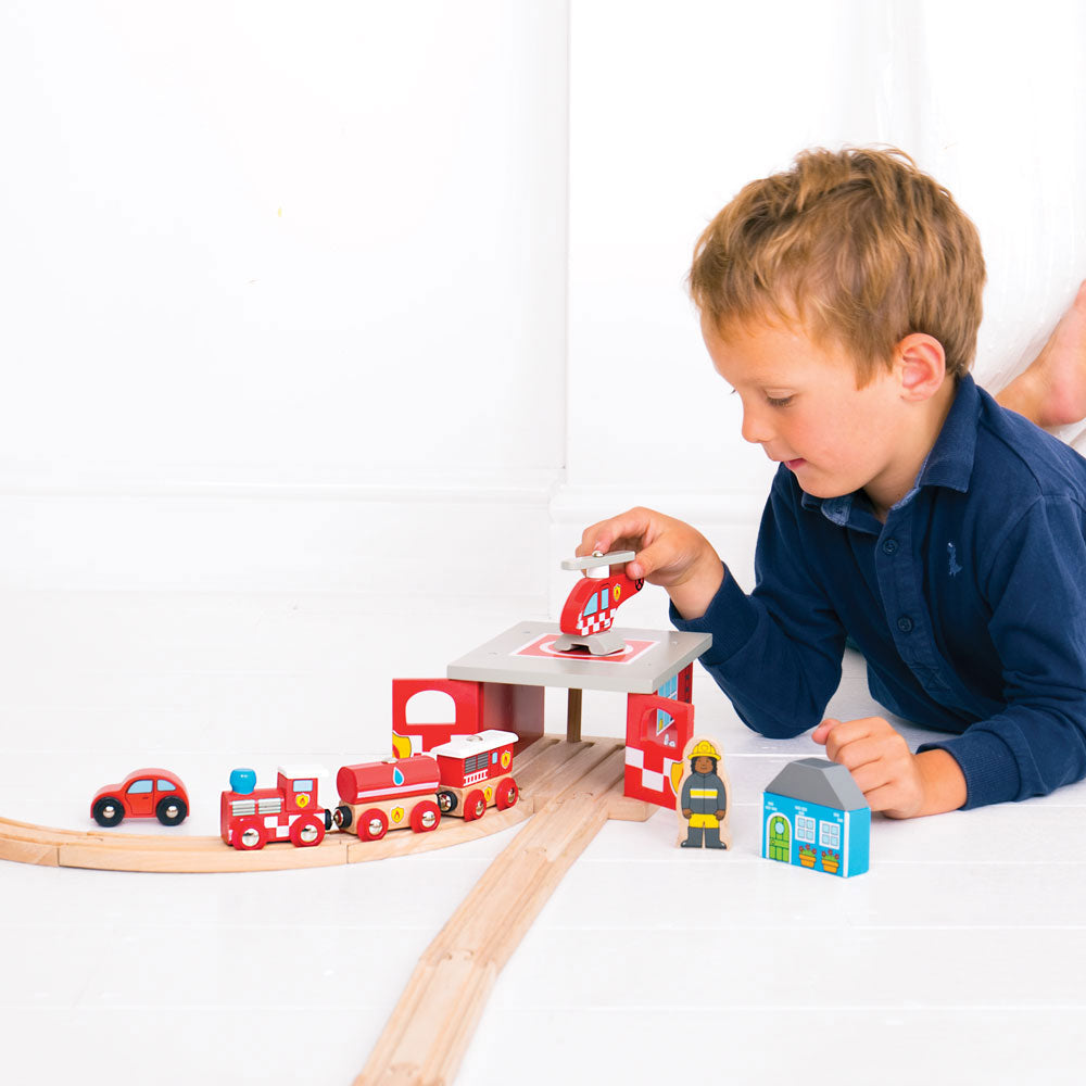 Fire Station Train Engine Shed for Wooden Train Sets